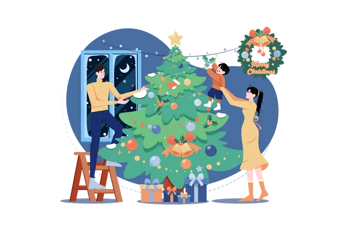 Christmas Decoration At Home Illustration Concept On White Background Illustration