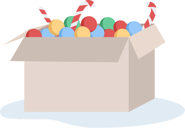 Christmas decorations in box  Illustration