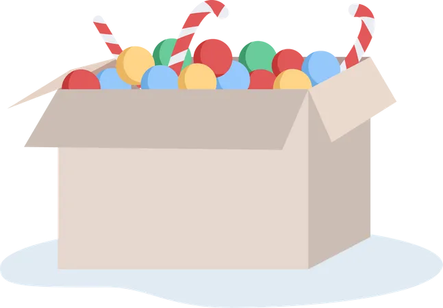 Christmas decorations in box  Illustration