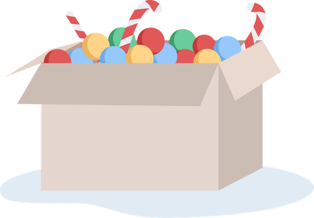 Christmas decorations in box  Illustration