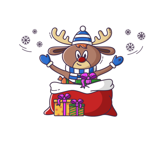 Christmas deer with gifts  Illustration