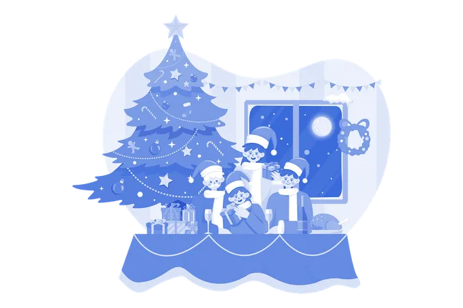 Christmas Dinner Party Illustration Concept On White Background Illustration
