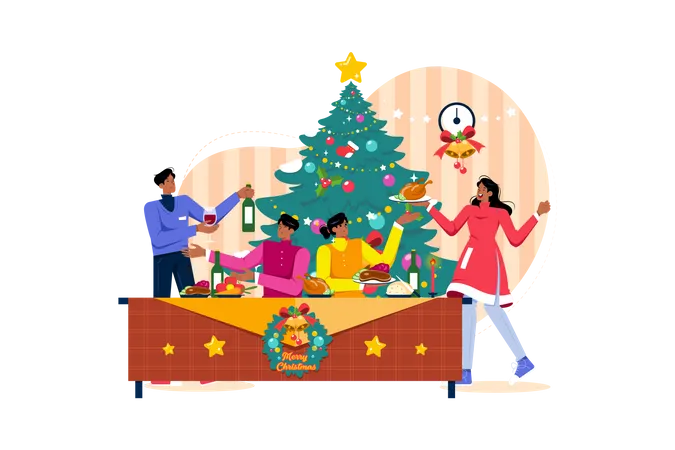 Christmas dinner party Illustration