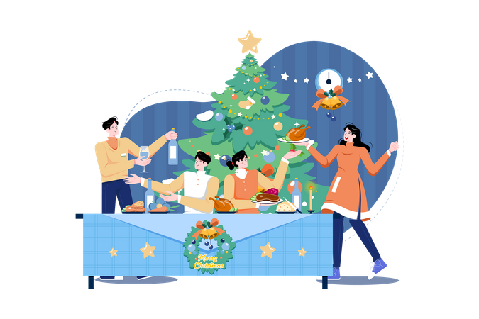Christmas Dinner Party  Illustration
