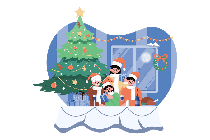 Christmas dinner party  イラスト