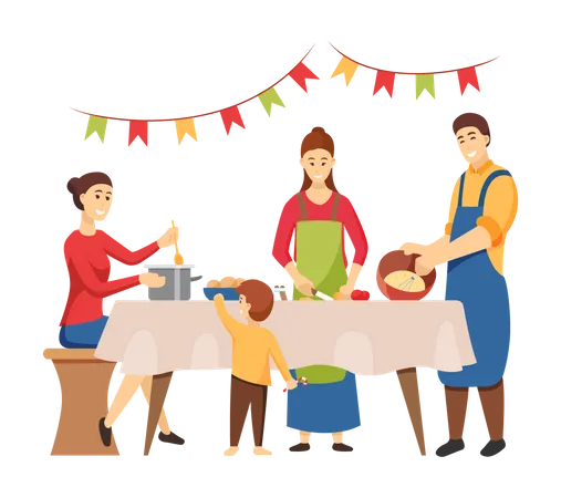 Christmas Dinner Preparation  Illustration