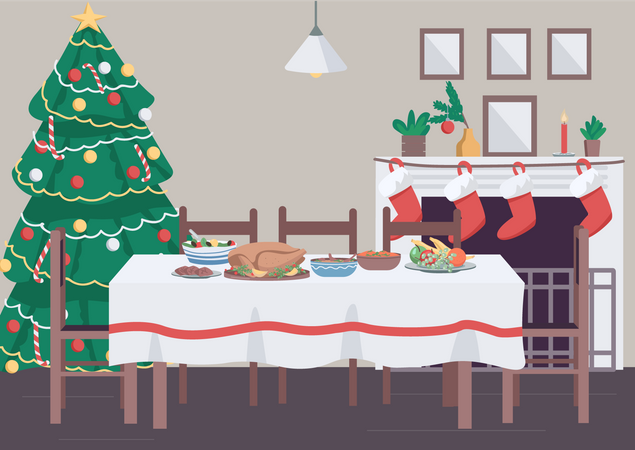 Christmas dinner table  Illustration