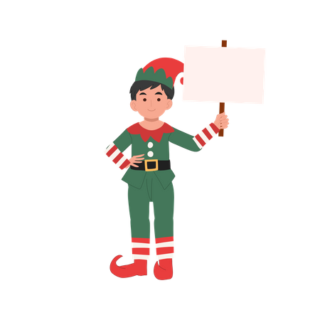 Christmas Elf boy with placard  Illustration