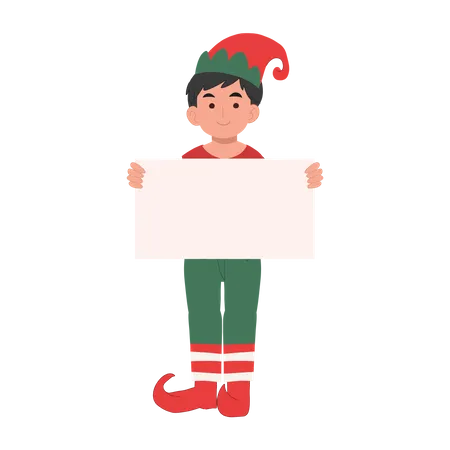 Christmas Elf boy with sign  Illustration