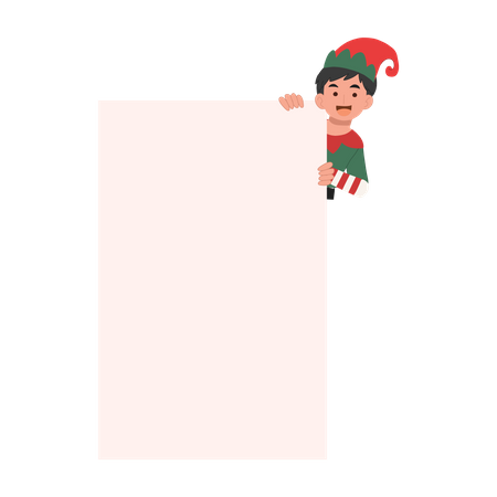 Christmas Elf boy with sign Illustration