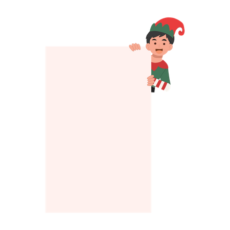 Christmas Elf boy with sign  Illustration