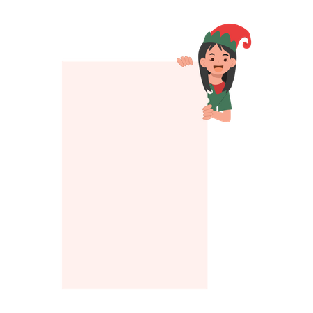 Christmas Elf boy with sign  Illustration