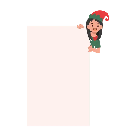 Christmas Elf boy with sign  Illustration