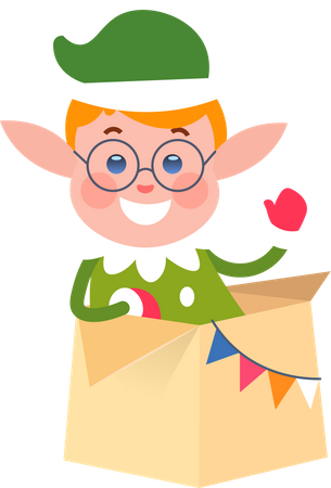 Christmas Elf From Surprise Box  Illustration