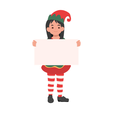 Christmas Elf girl with placard Illustration