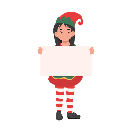 Christmas Elf girl with placard  Illustration