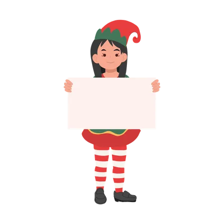 Christmas Elf girl with placard  Illustration