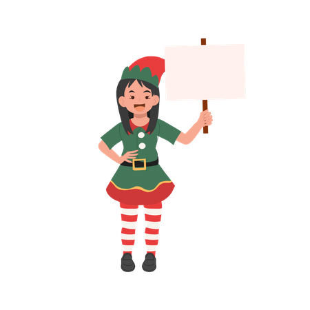 Christmas Elf girl with signboard Illustration