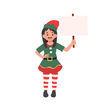 Young Christmas Elf Girl With Sign Vector Illustration Illustration