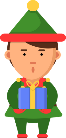 Christmas elf holding gift  Illustration