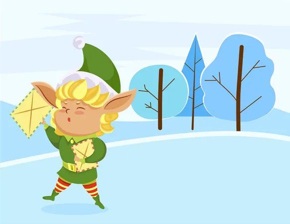 Christmas elf holding letter  Illustration