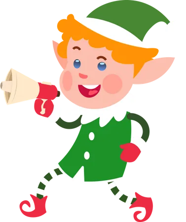 Christmas Elf Holding Megaphone  Illustration