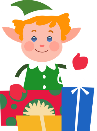Christmas Elf With Gift  Illustration