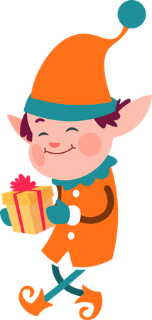 Christmas Elf With Gift  Illustration