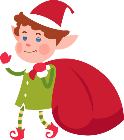 Christmas Elf With Gift Bag  Illustration