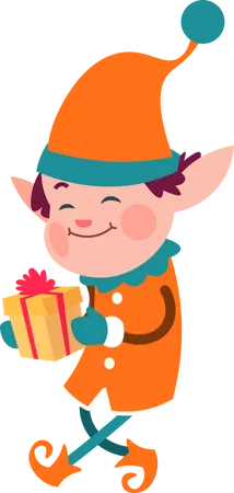 Christmas Elf With Gift  Illustration