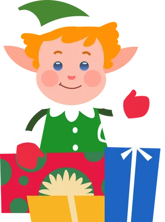 Christmas Elf With Gift  Illustration