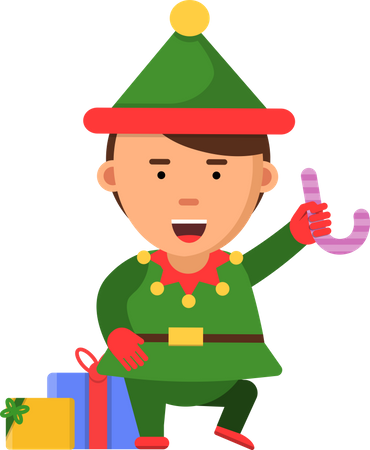 Christmas elf with gifts  Illustration