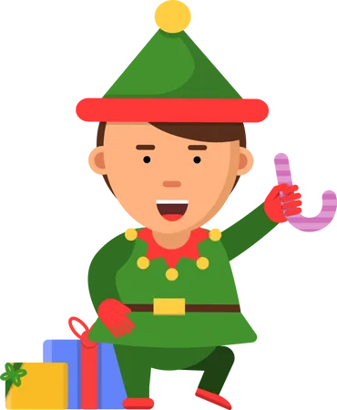Christmas Elf Santa Helpers Dwarfs Action Pose Funny Character Illustration