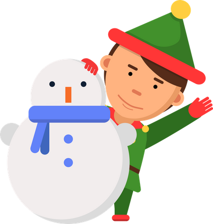 Christmas elf with snowman  Illustration