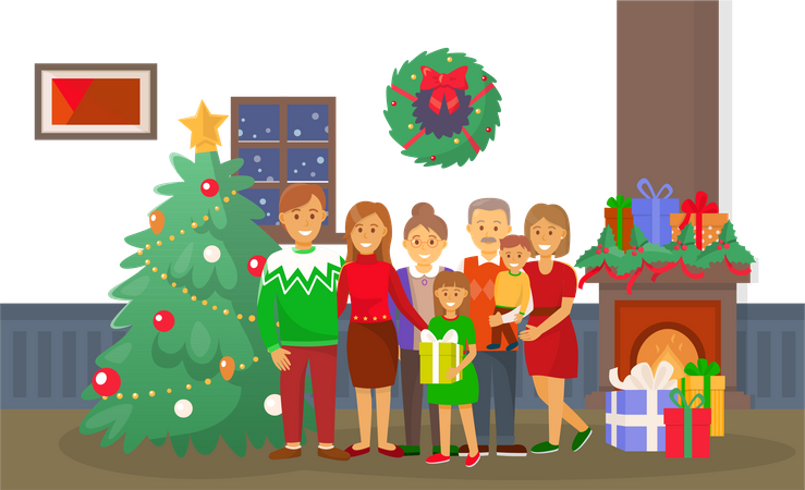 Christmas Family at Home  Illustration