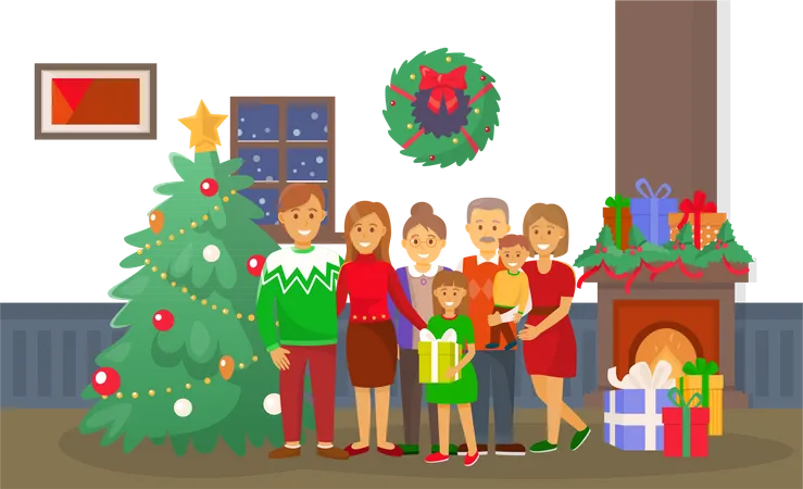 Christmas Family at Home  Illustration