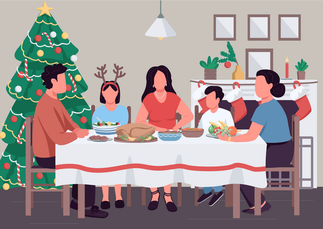 Christmas family dinner Illustration