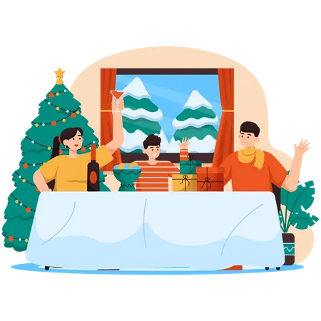 Christmas Family Dinner  イラスト