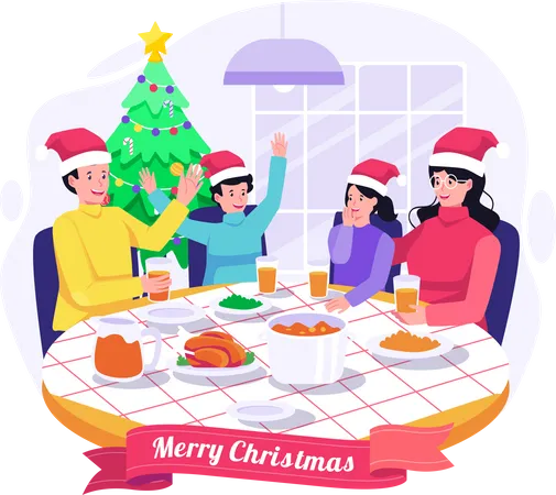 Christmas Family Dinner At Home Illustration