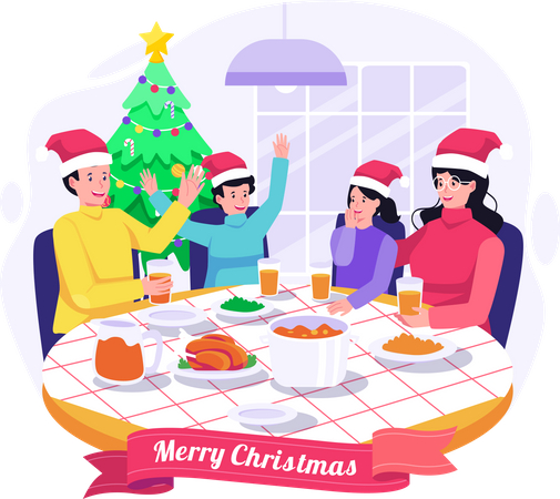 Christmas Family Dinner At Home  Illustration