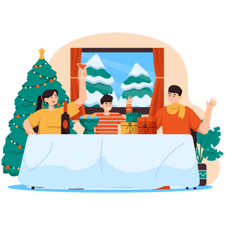 Christmas Family Dinner  Illustration