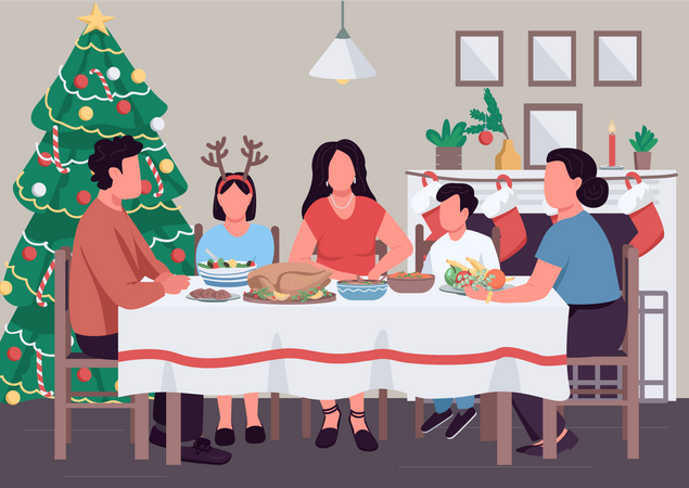 Christmas family dinner  イラスト