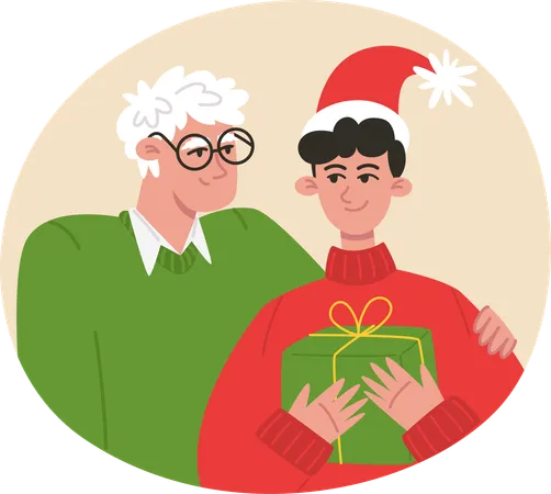 Christmas family grandfather and grandson  Illustration