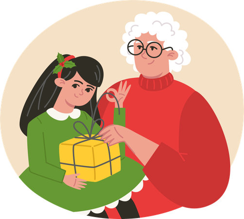 Christmas family grandmother and granddaughter  Illustration