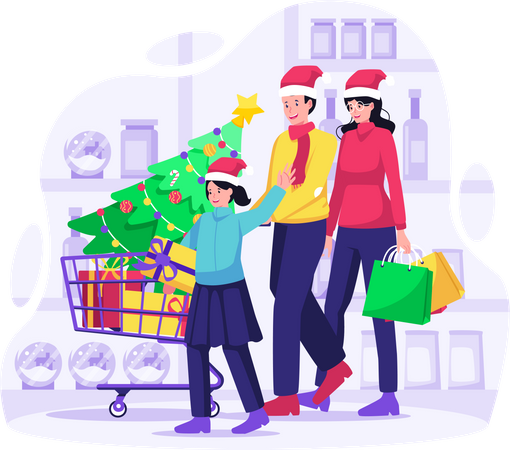 Christmas Family Shopping  Illustration