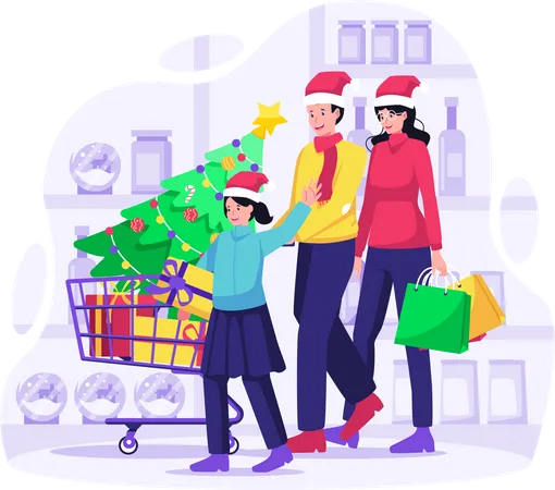 Christmas Family Shopping  Illustration