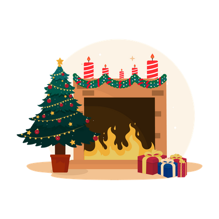 Christmas fireplace  Illustration