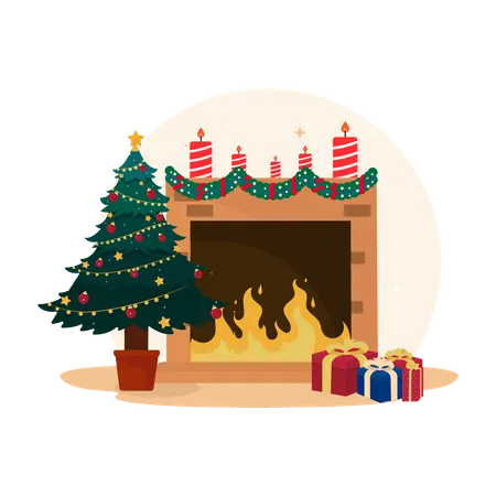 Christmas fireplace  Illustration