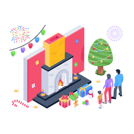 Christmas Fireplace  Illustration