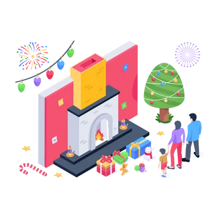 Christmas Fireplace  Illustration